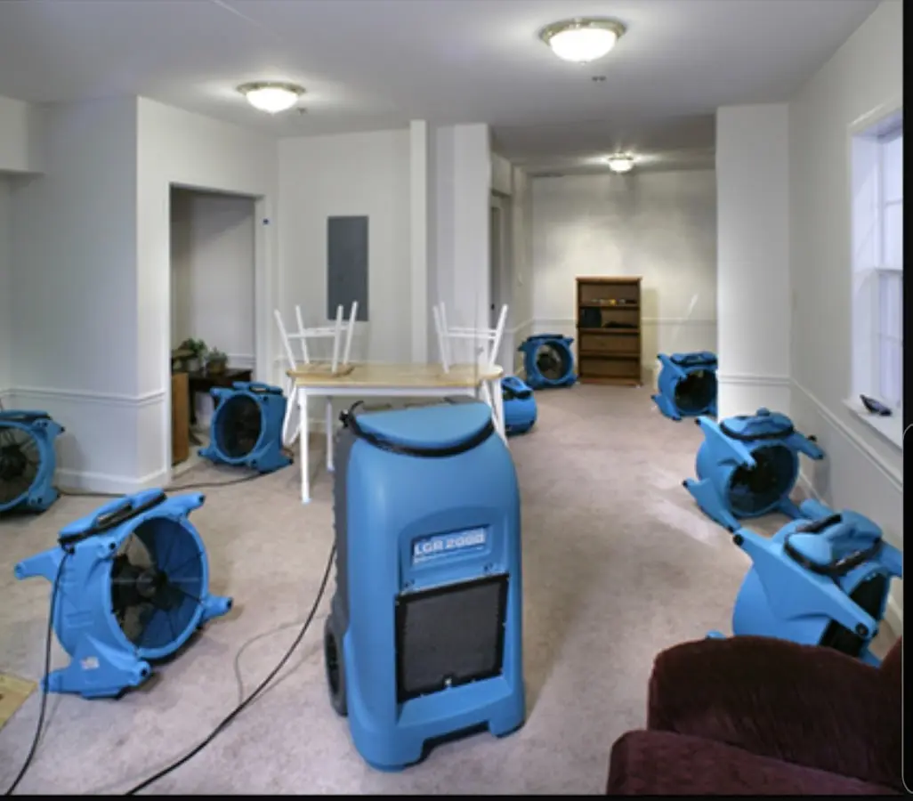 Air movers and dehumidifier setup for Water Damage Restoration in Lacy-Lakeview
